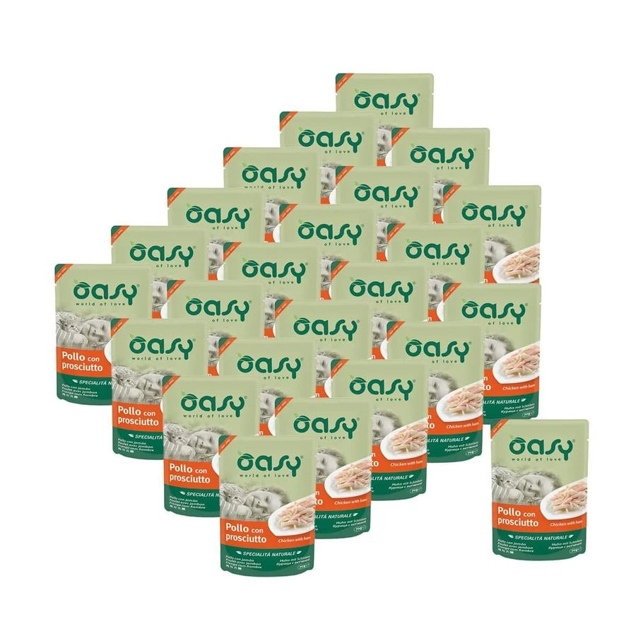 Oasy Wet Cat Specialita Naturali Chicken Ham влажный корм для взрослых  кошек, дополнительное питание с курицей и ветчиной, в паучах - 70 г |  Купить в Кемеровое